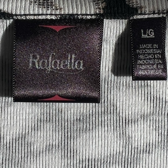 Rafaella 3/4 Sleeve Cotton Comfort Gold Zip Black White Abstract Blouse Top Sz L - Picture 5 of 8